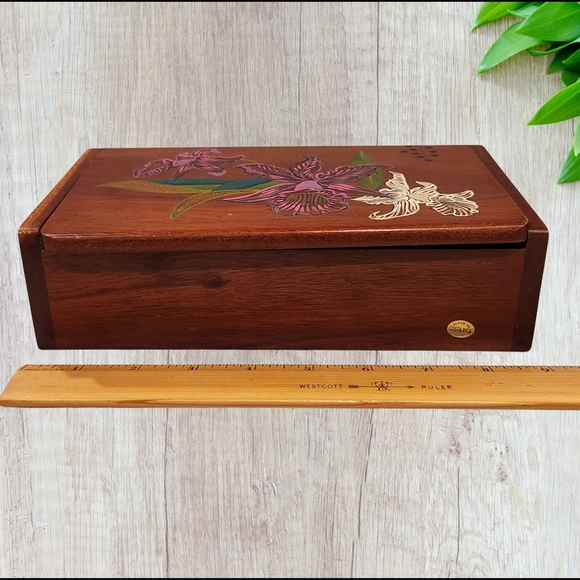 Vintage‎ Artistic COSTA RICA Floral Hand  Painted  Wood JEWELRY TRINKET BOX - Picture 4 of 7